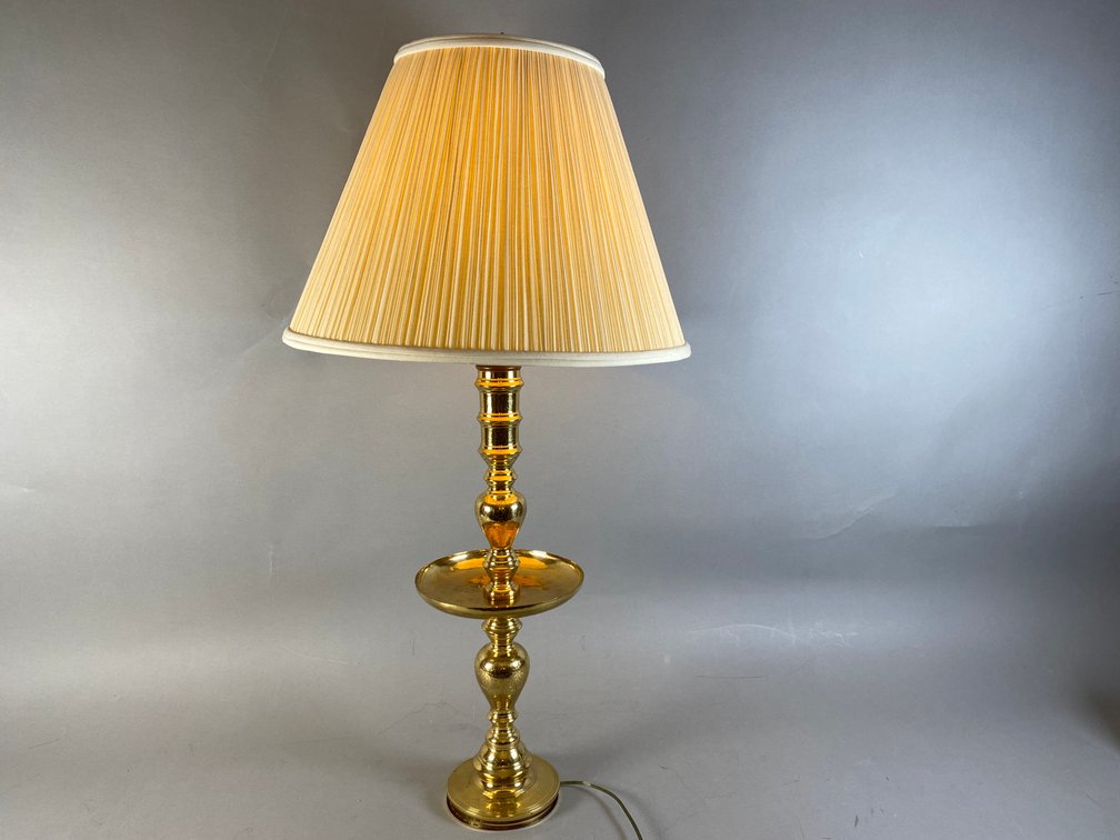 Vintage Middle Eastern Solid Heavy Brass Tall Table Lamp With Shade. Matches Lot 125