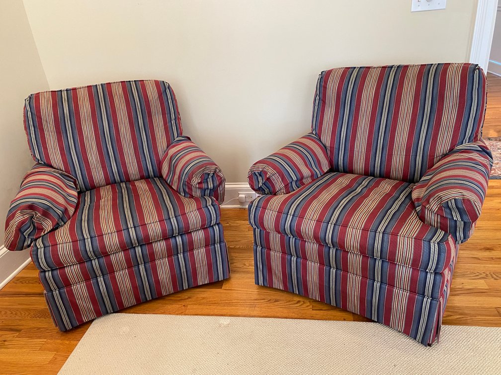 (2) Sovereign Upholstery "Hickory" Style Arm Chairs