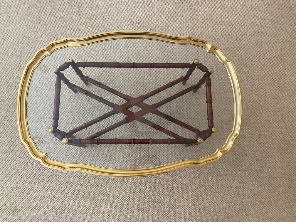 Century Hollywood Regency Style Bamboo Brass And Glass Tray Top Coffee Table