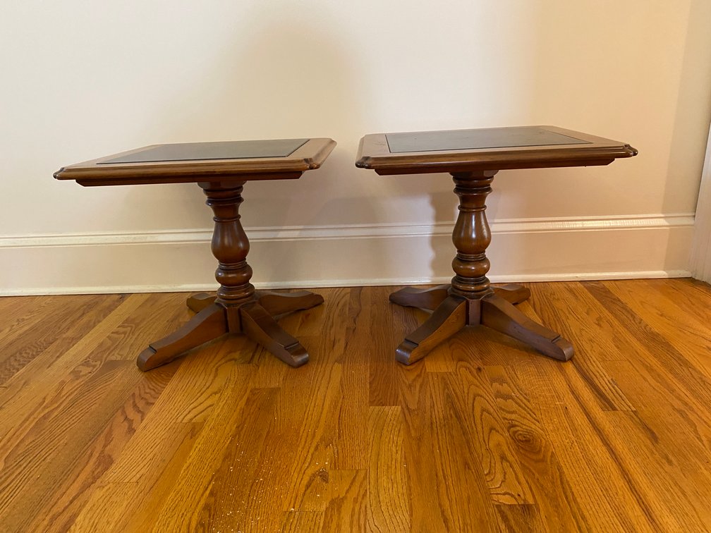 (2) Vintage Leather Top Pedestal Side Tables