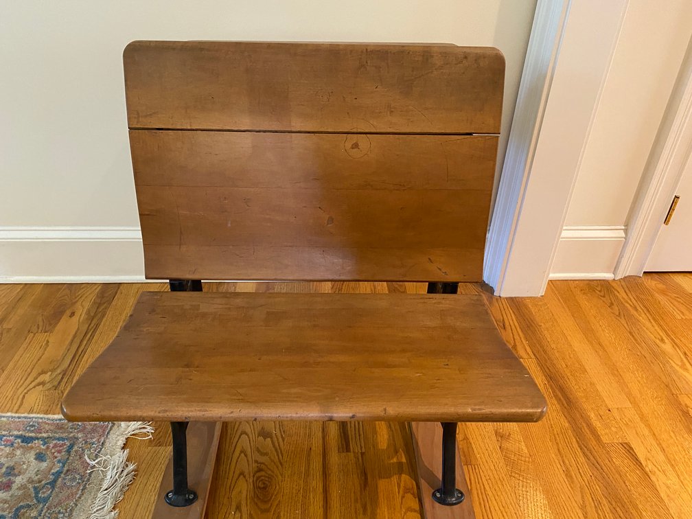Antique Cast Iron Base Wooden Children's School Desk