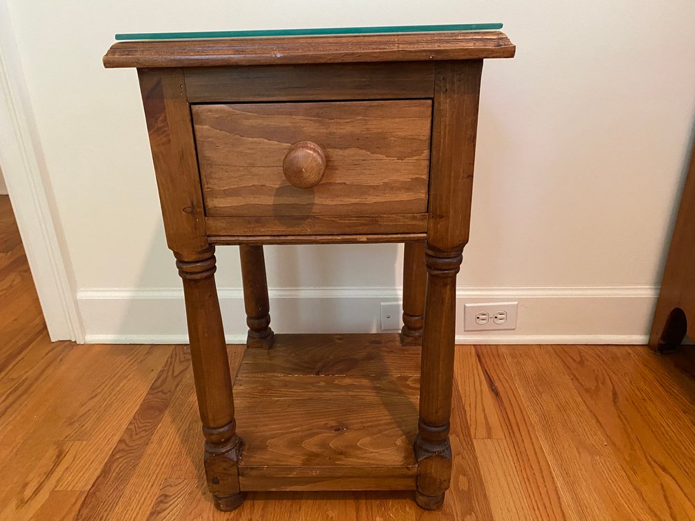 Rustic Pine Side Table With Glass Topper