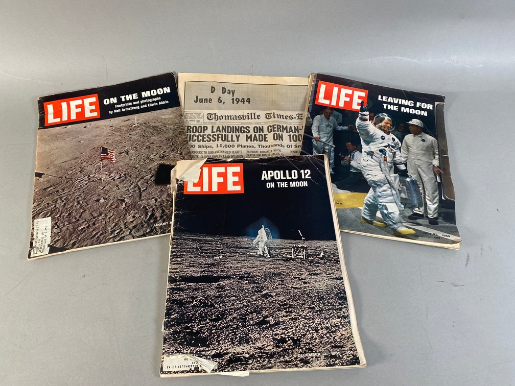 (3) Life Magazines Circa 1969 And (1) Original Thomasville Times-Enterprise Newspaper Article Dated June 6, 1944, D-Day