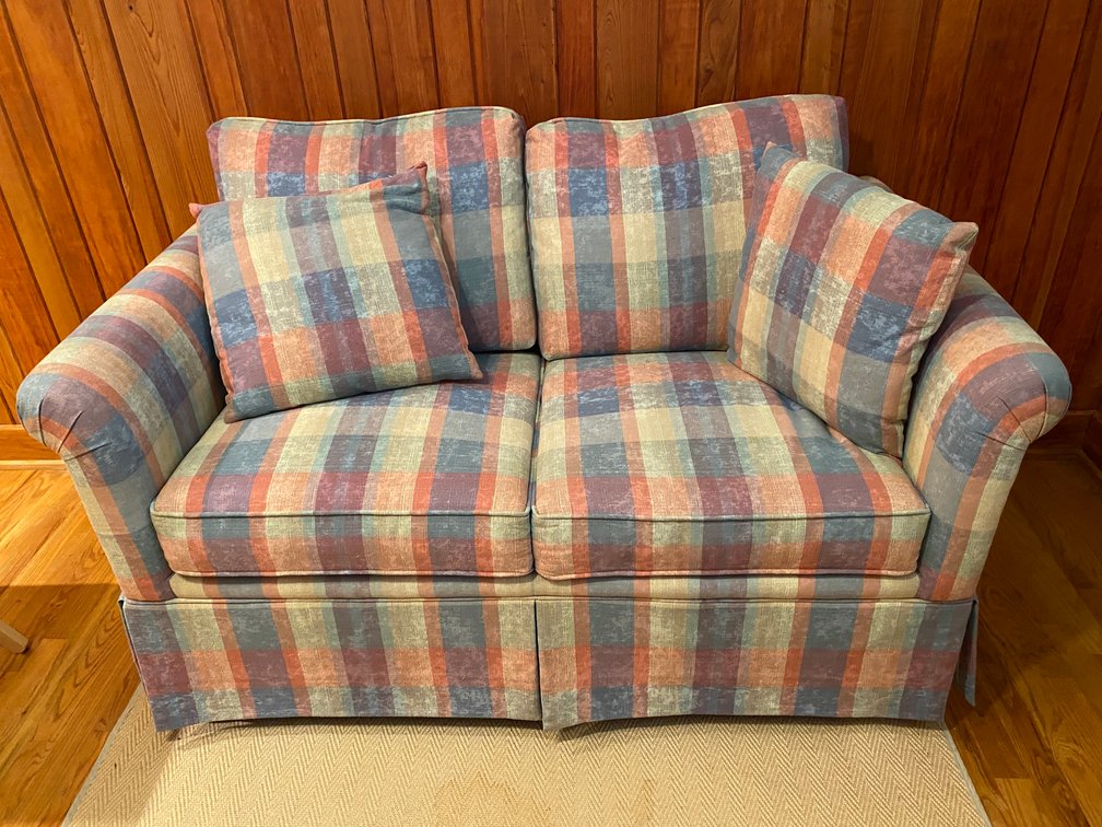 Loveseat Sofa Bed Multi-Colored Pastel Plaid Pattern