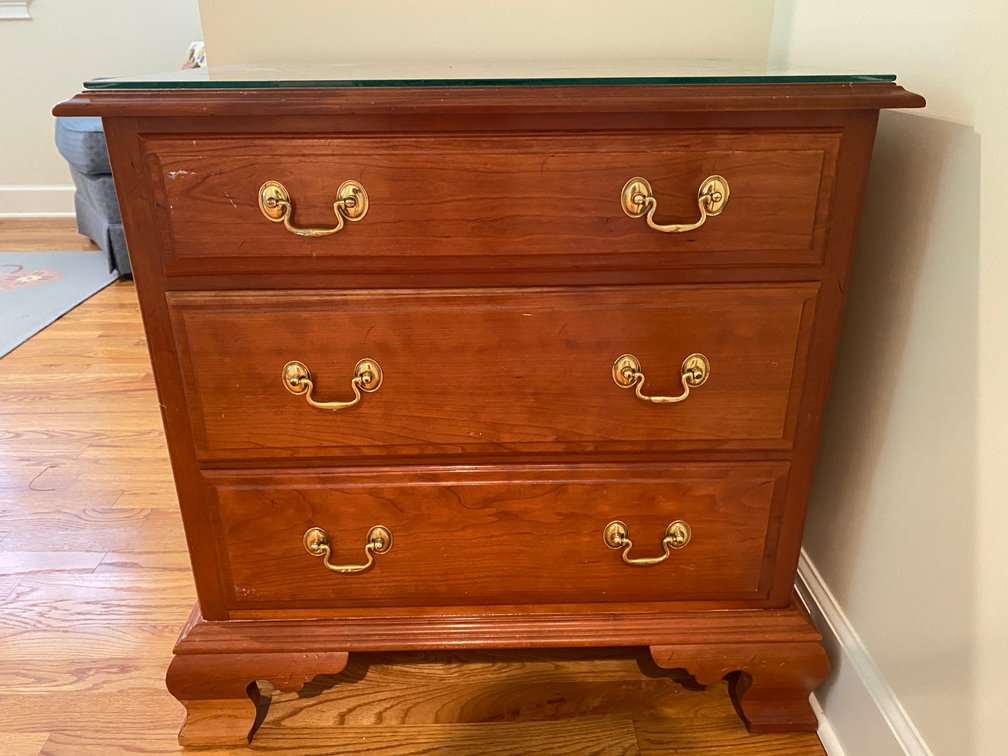 Dovetailed Wood Nightstand Table With Glass Top