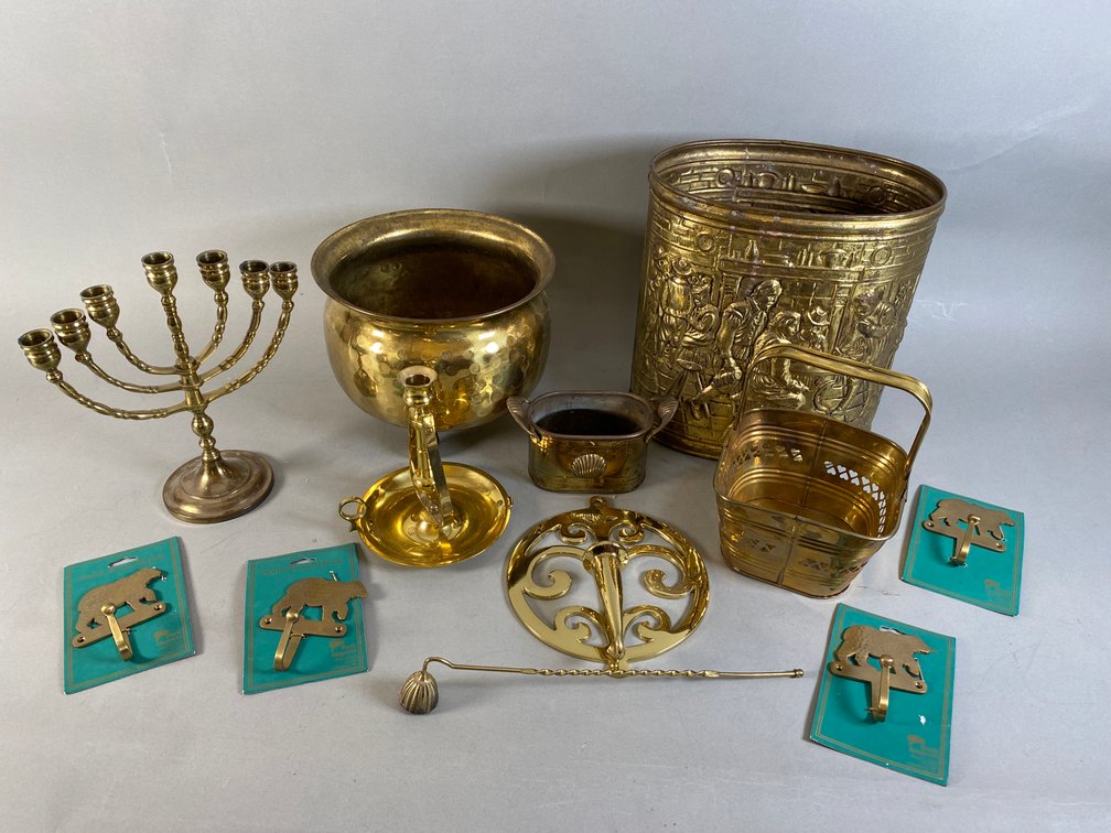 Collection Of Vintage Brass Decor Including Candlesticks, Vessels & More
