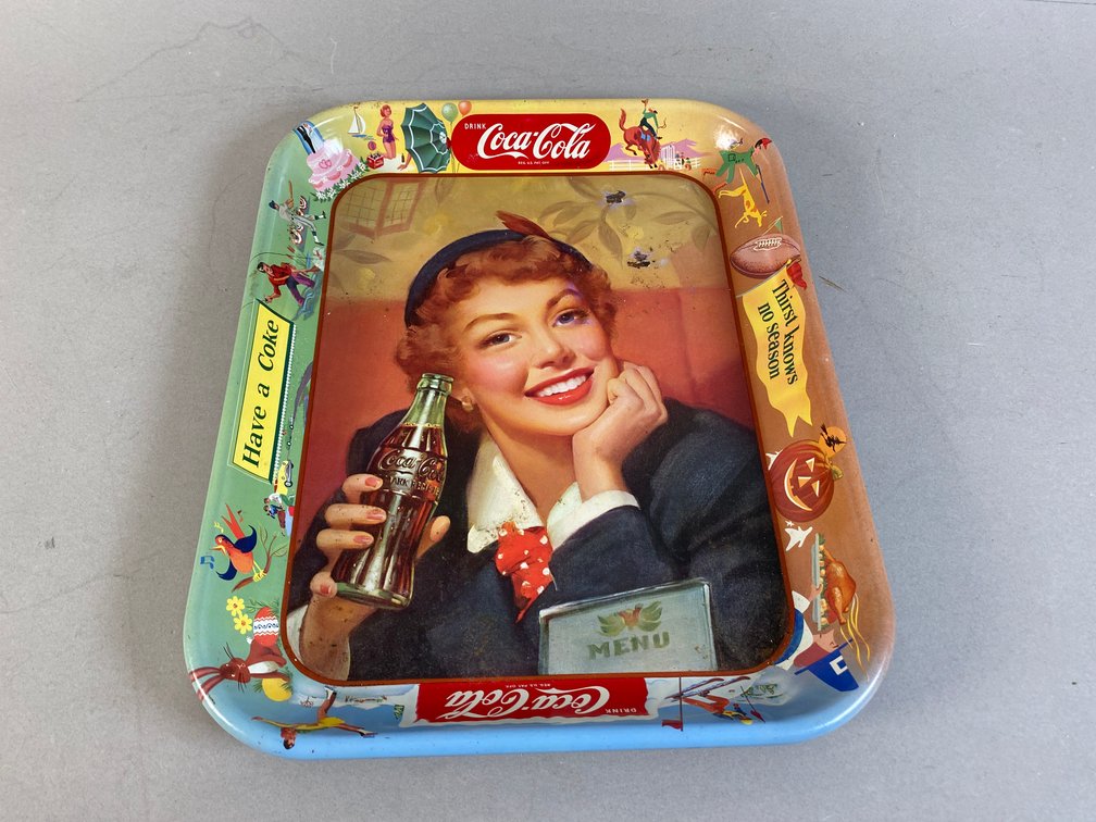 Vintage 1950s Coca-Cola Menu Girl Metal Advertising Tray