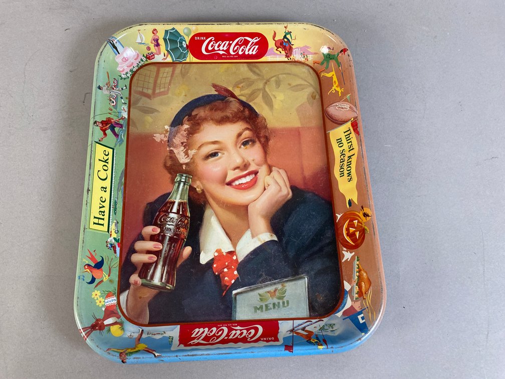 Vintage 1950s Coca-Cola Menu Girl Metal Advertising Tray