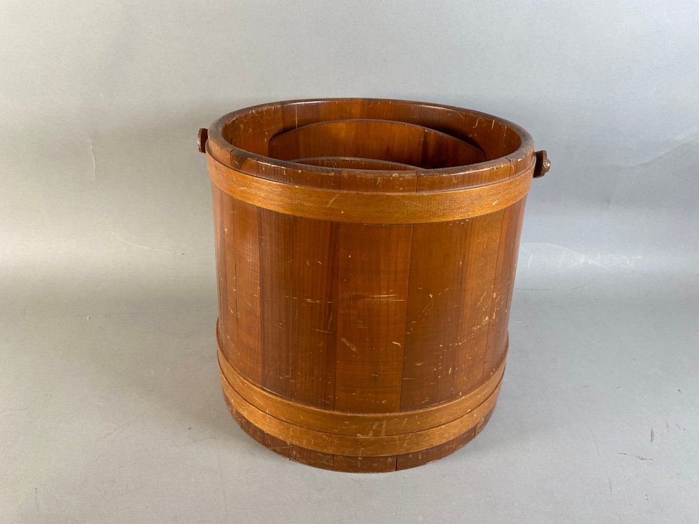 Antique Wooden Firkin Bucket With Interior Dividers