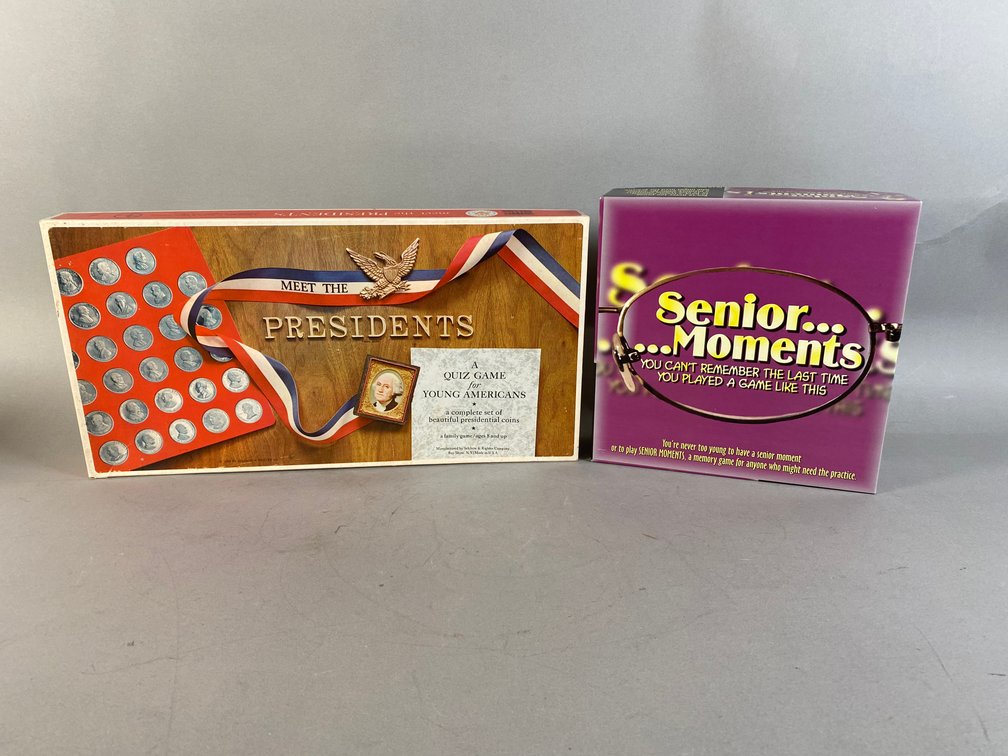 (2) Vintage Board Games, Including "Meet The Presidents" And "Senior Moments"