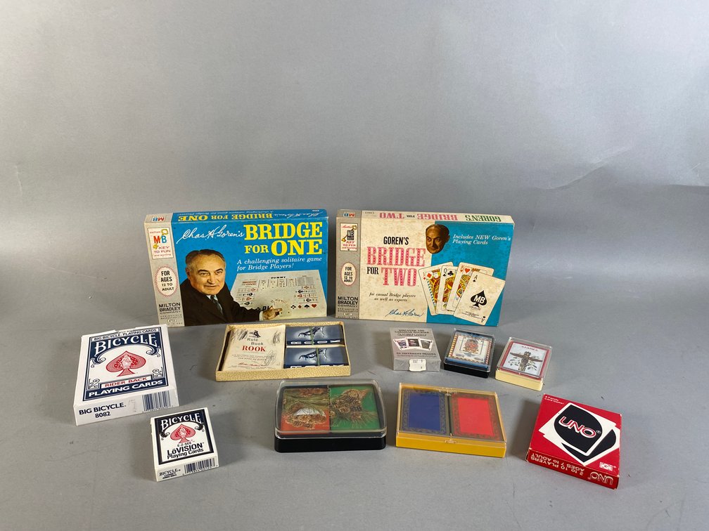 (11) Vintage Playing Cards And Playing Card Games Including Rook, Bridge For One And Bridge For 2