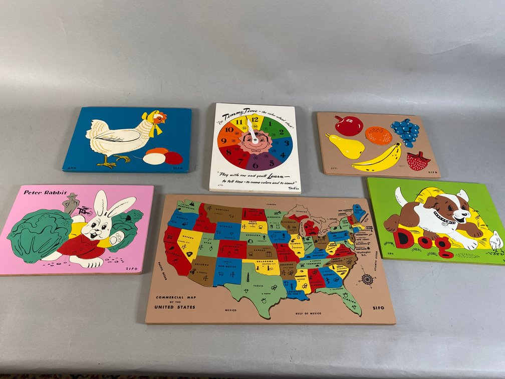 (6) 1950s Sifo Wooden Children's Puzzles
