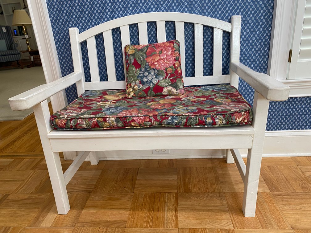 Solid Wood Painted Small Bench With Coordinating Cushion And Pillow