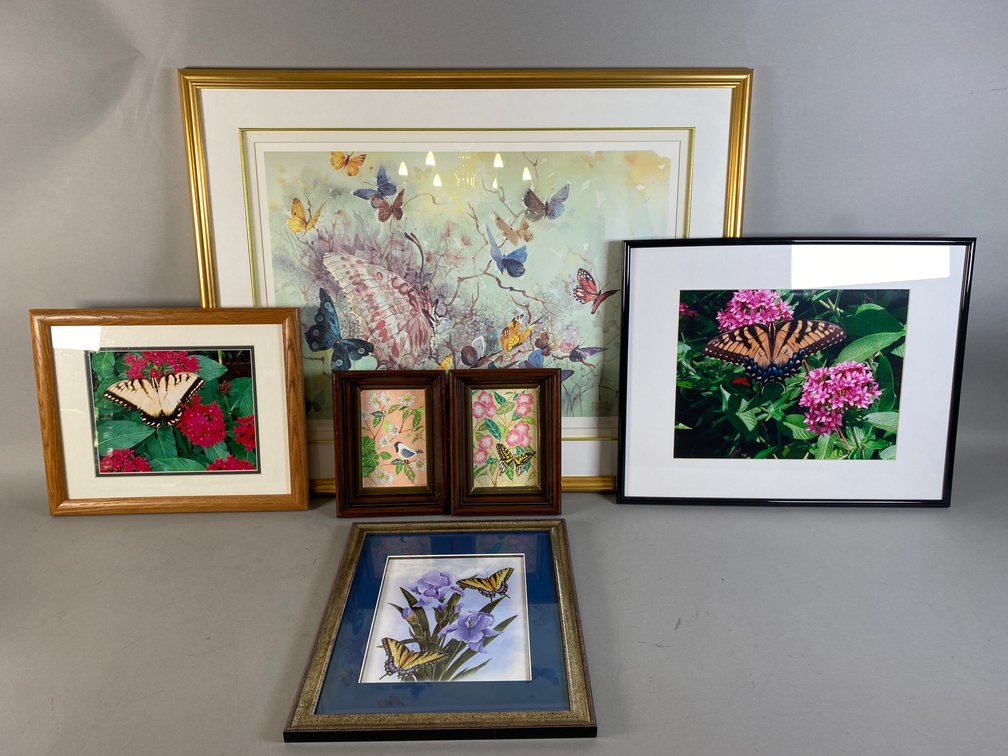 (6) Butterfly Themed Framed Original Art, Photographs And Signed Prints