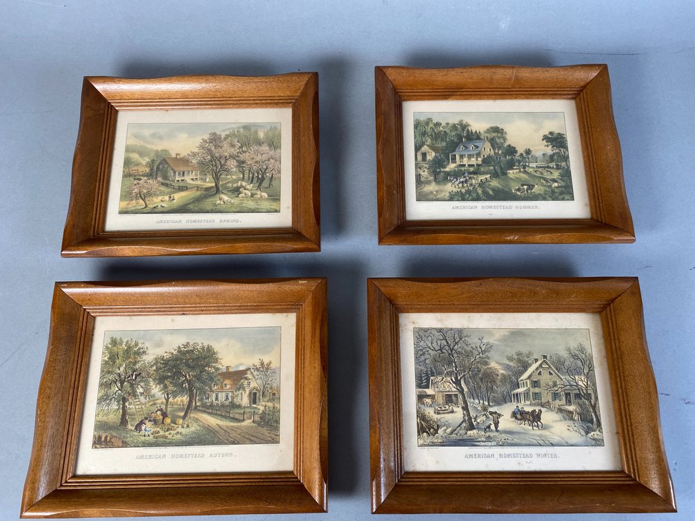 (4) Wooden-Framed Currier & Ives "American Homestead" Seasons Lithographs