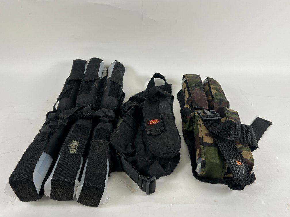 (3) Belt Strap Paintball Pod Hodlers, Including (10) Paintball Pods