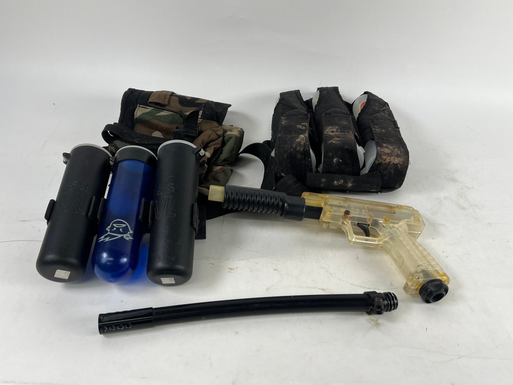 (3) Paintball Pod Holders, Including (6) Paintball Pods & (1) Brass Eagle Talon Clear Pump Paintball Gun