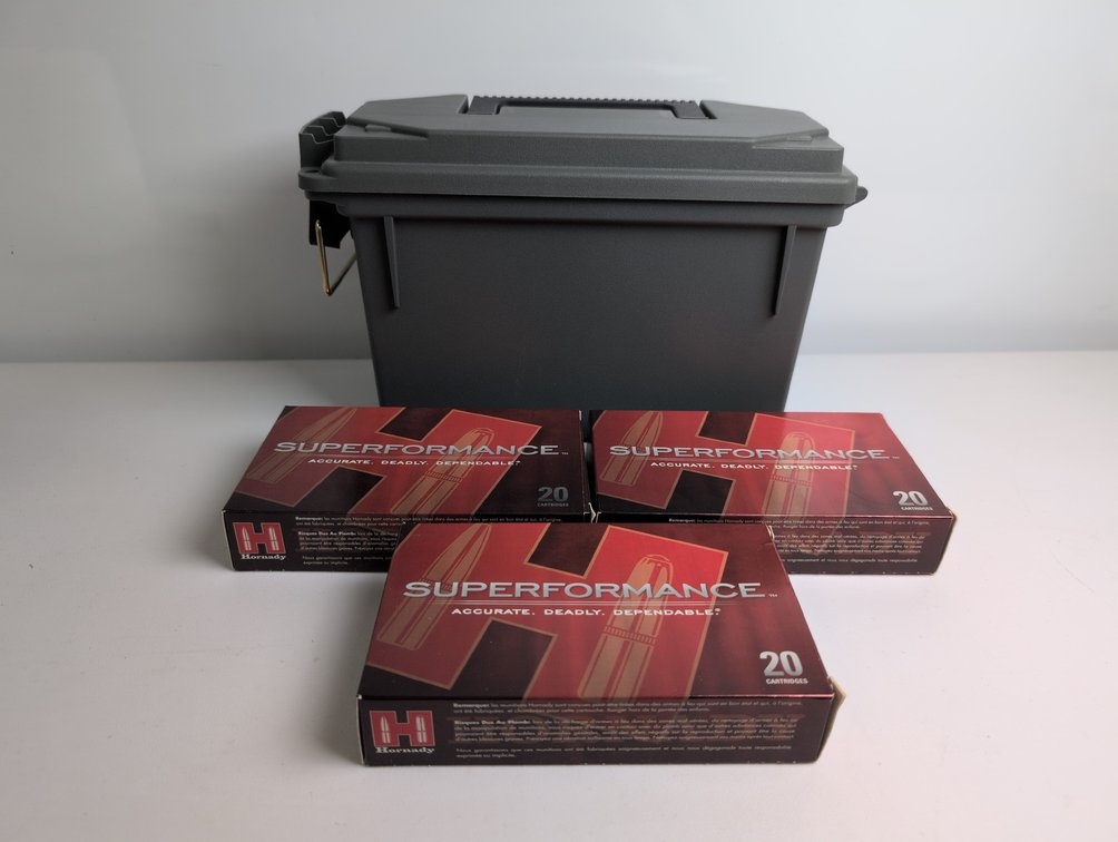 (60) Rounds of Hornady 300 Win Mag 180 Gr, SST, Including a Green Plastic Ammo Can.