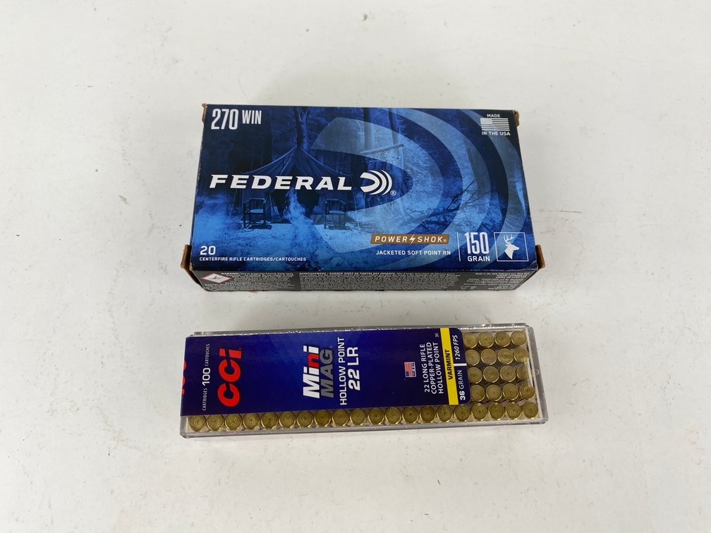 100 Rounds of .22 LR and 20 Rounds of 270 Win
