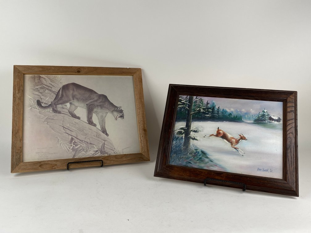 M.G. Loates Framed Print of Cougar and Original Work by Ben Powell, Sr.
