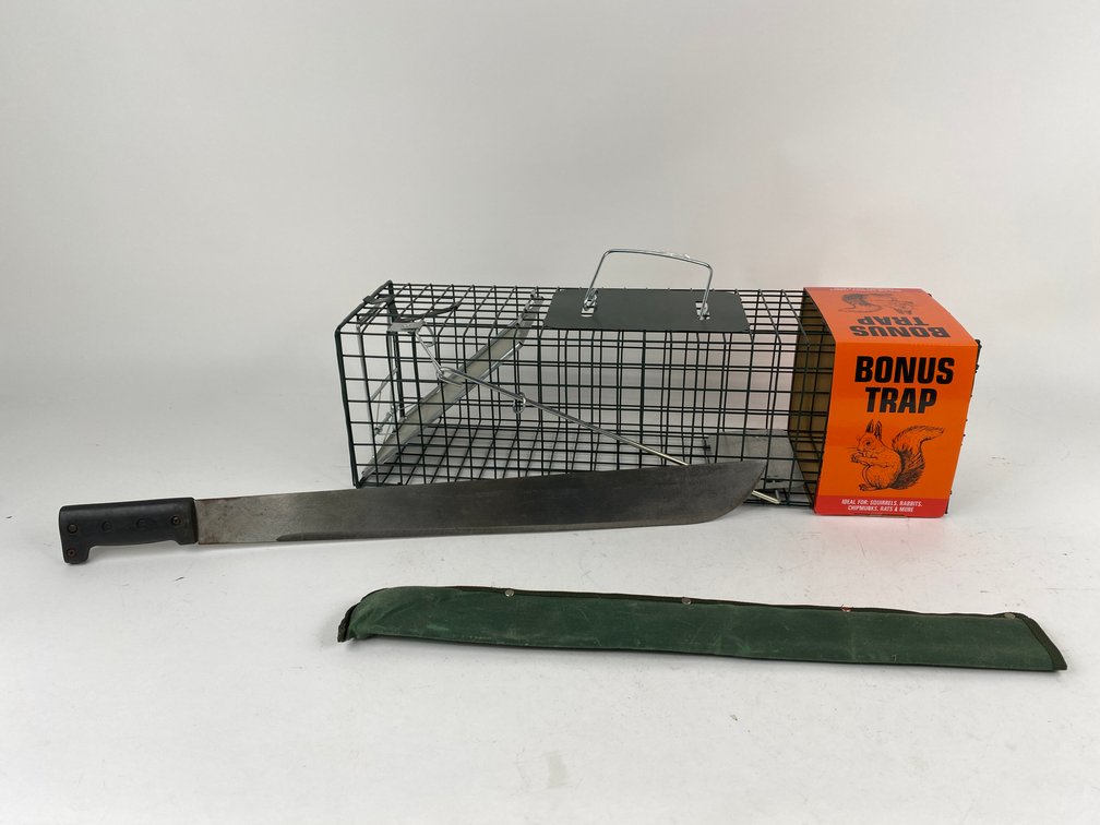 (1) Small animal Catch and Release Trap & (1) Machette With Sheath