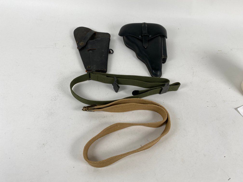 Assortment of WW II Leather Pistol Holsters & (2) Military Gun Straps