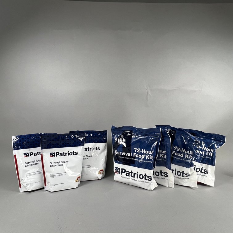 4Patriot (4) 72-Hour Survival Food Kit, (3) Survival Chocolate Shake.