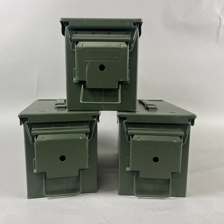 Set of 3 Stout Stuff Olive Drab Metal Ammo Cans