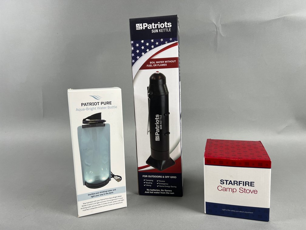 4Patriots Off-Grid Cooking & Water Prep Set \uFFFd Sun Kettle, Patriot Pure Aqua-Bright Water Bottle & Starfire Camp Stove
