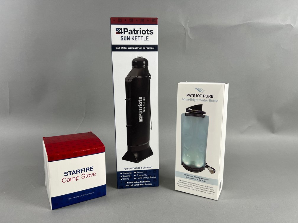 4Patriots Off-Grid Cooking & Water Prep Set \uFFFd Sun Kettle, Patriot Pure Aqua-Bright Water Bottle & Starfire Camp Stove