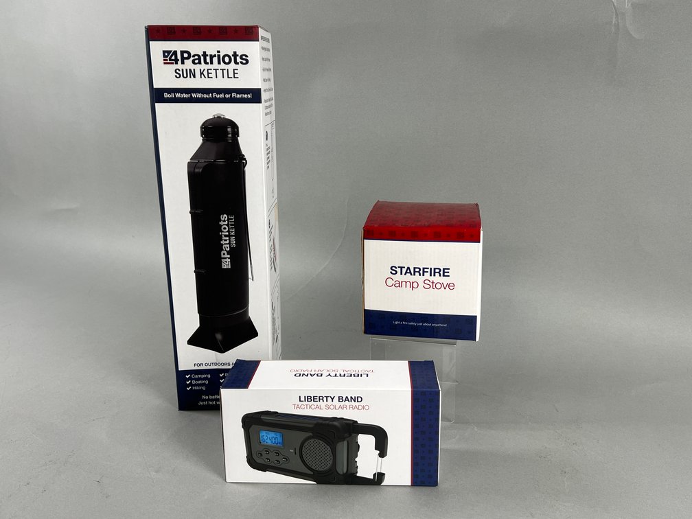 4Patriots Survival Gear Bundle: Sun Kettle, Starfire Camp Stove, & Liberty Band Tactical Solar Radio