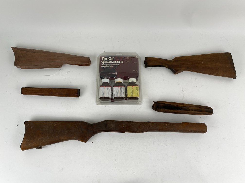 Assortment of Wooden Gun Stocks & (1) Tru-Oil Gun Stock Finishing Kit
