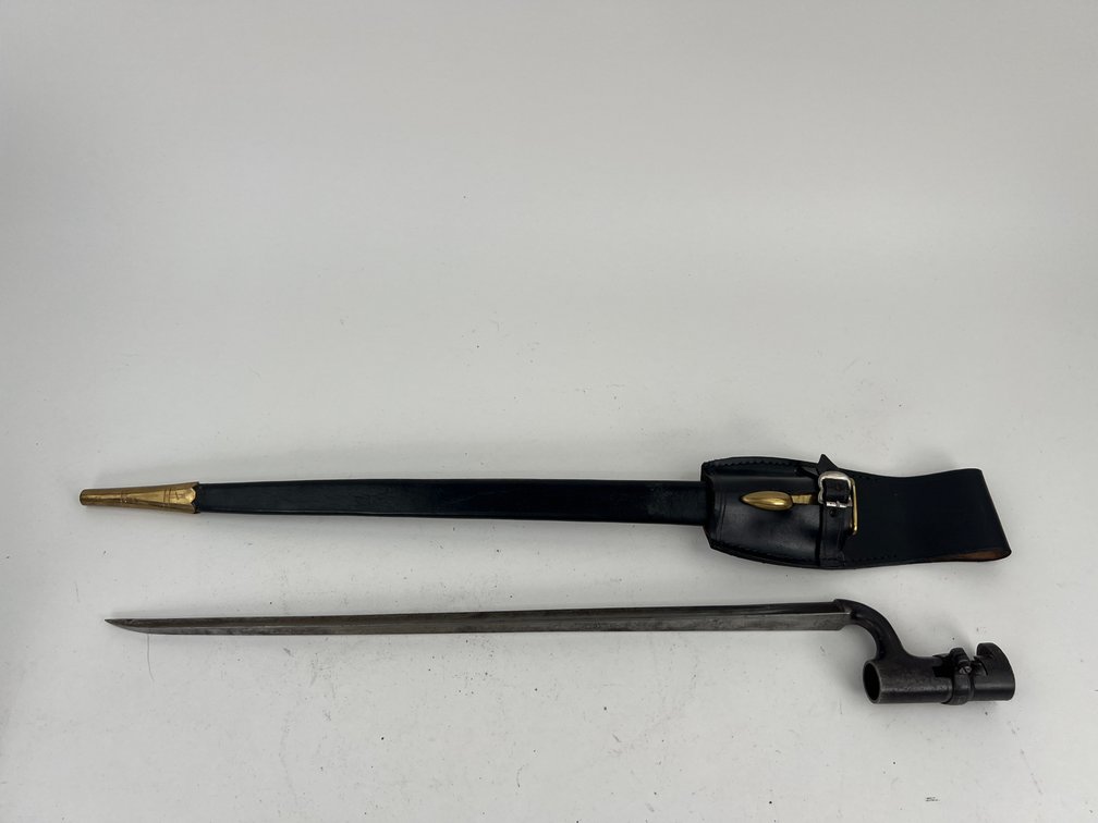 Antique British Socket Bayonet with Leather Scabbard