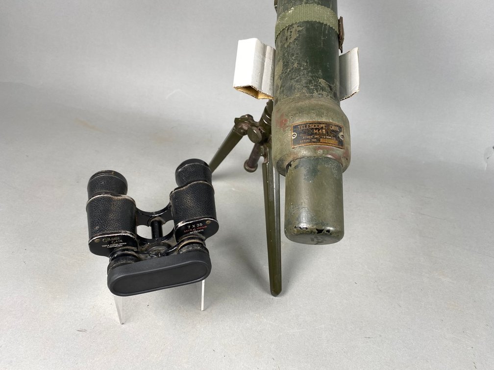 (1) Vintage M49 Observation Telescope, (1) Pair of Golden Gate 7x35 Binoculars