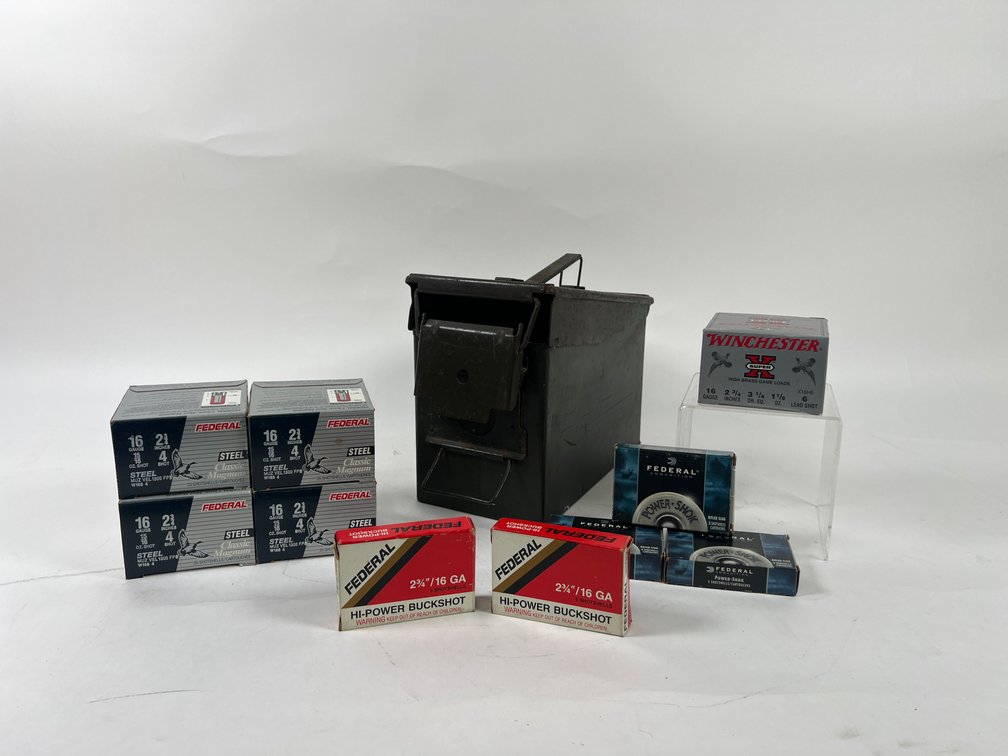 150 +/- Federal Classic 16 Gauge #4 Steel Shot, Winchester Super-X 16 Gauge #6 Lead Shot (High Brass Game Loads), Federal Power-Shok 16 Gauge 4/5 oz. Rifled Slug HP, Federal 16 Gauge #1 Buckshot (12 Pellets)