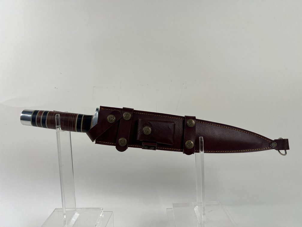 12" Carbon Steel Arkansas Toothpick Fixed Blade Knife With a Brown Leather Stack Handle & Brown Leather Sheath