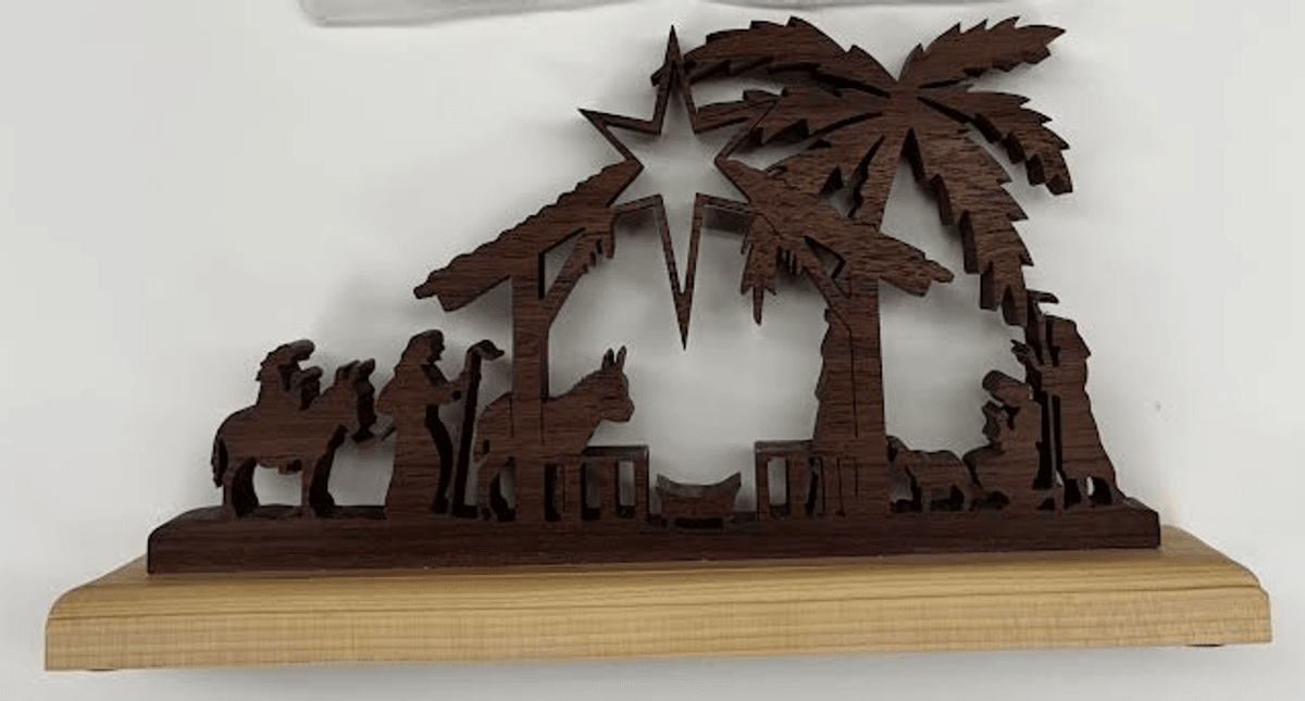 Handcrafted Nativity Scene and Two Ornaments