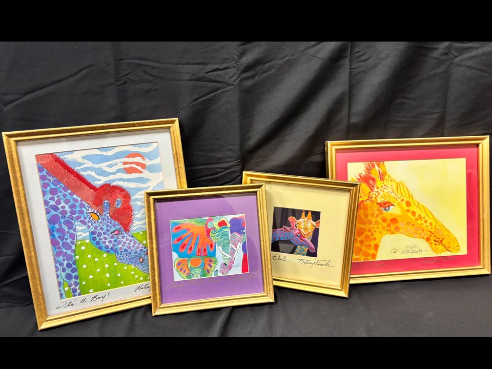 Set of 3 Betsy Fowler Giraffe and Elephant Prints