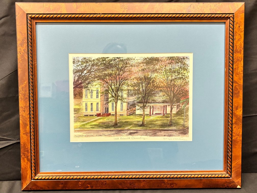 Flint Street Elementary School Burl Wood Framed Print by Georgia Williams