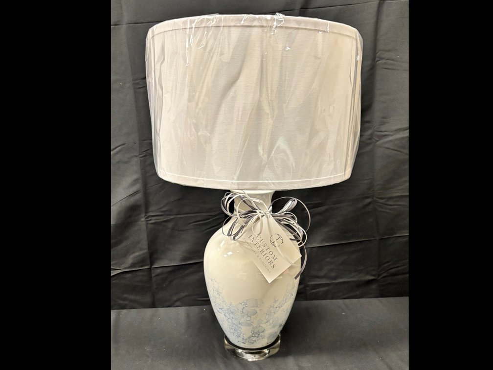 Custom Interiors White and Blue Lamp
