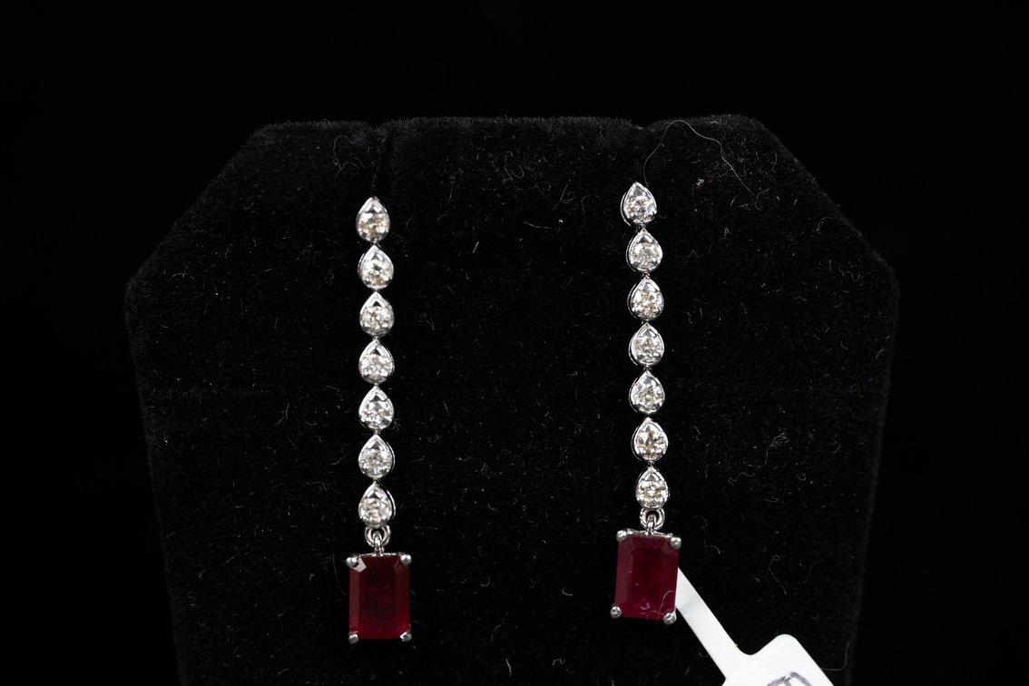 18ct White Gold Ruby (2.04cts) and Diamond (0.61ct) Earrings