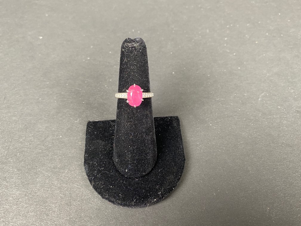 14kt White Gold Diamond and Ruby Ring