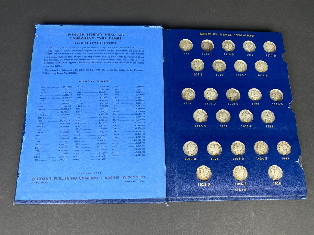 (76) Mercury Dime Complete Set from 1916-1945, except 1942/41, and 1916 D