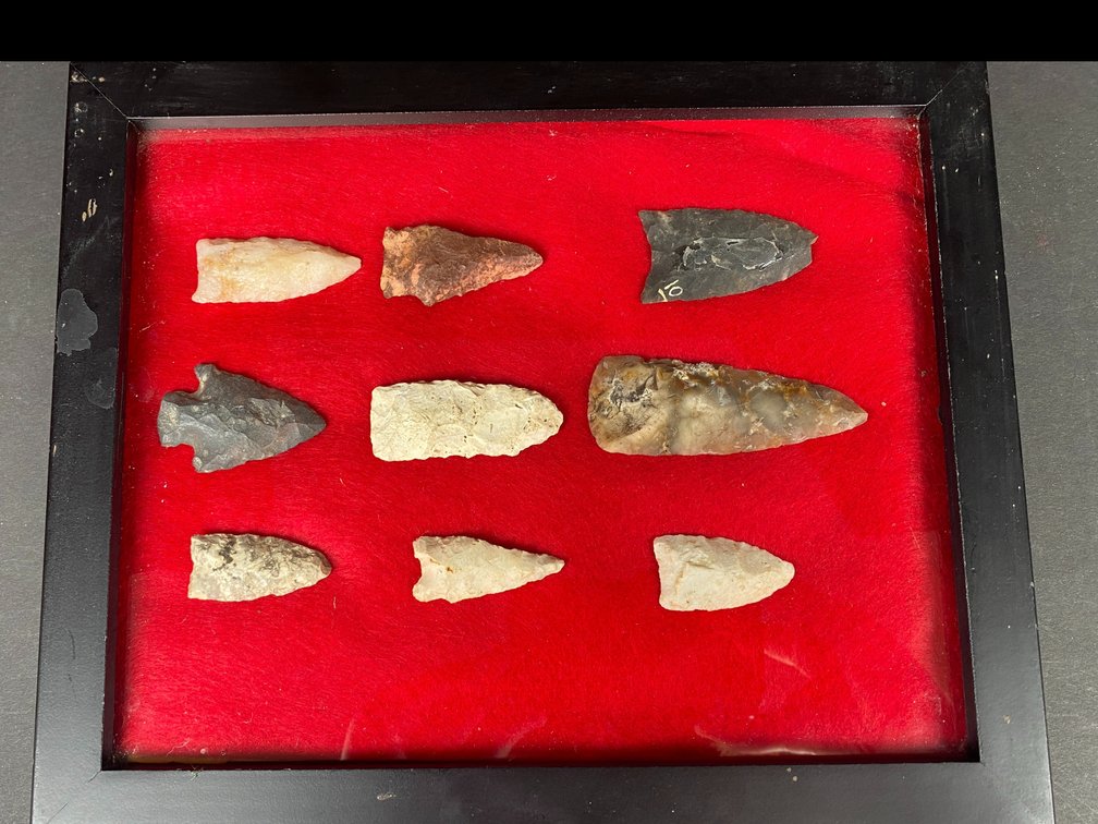 Frame of (9) Native American Artifacts.