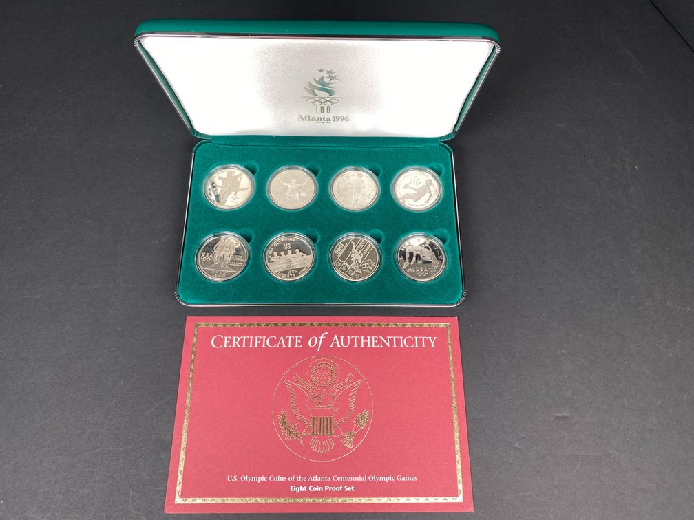 U.S. Mint 1996 Olympic 8 Proof Silver Dollar Complete Set, 90% Silver