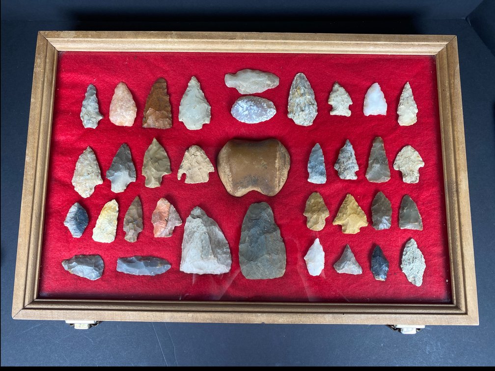 Frame of (36) Native American Points and Artifacts