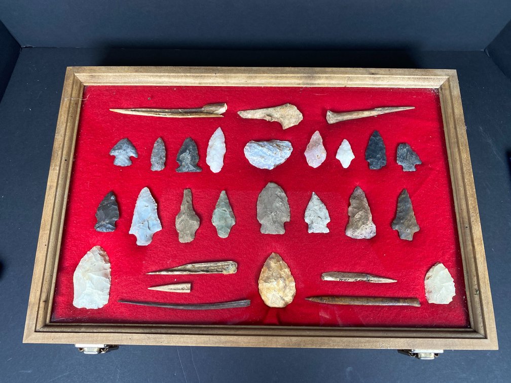 Frame of Bone Tools and Stemmed Native American Points