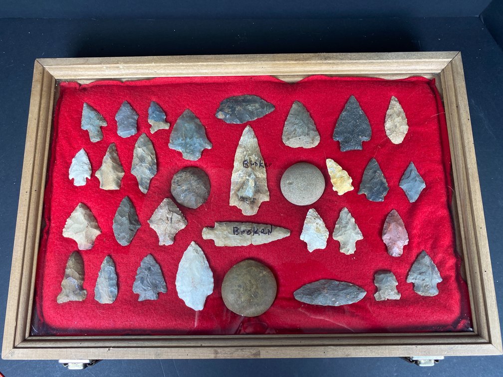 Frame of (32) Native American Artifacts
