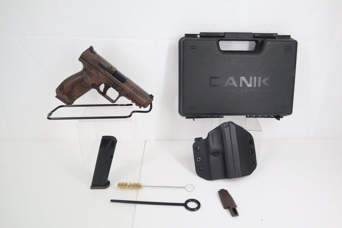 Canik TP9 SF 9x19 Brown Camo Pistol with Holster Spare Mag and Box