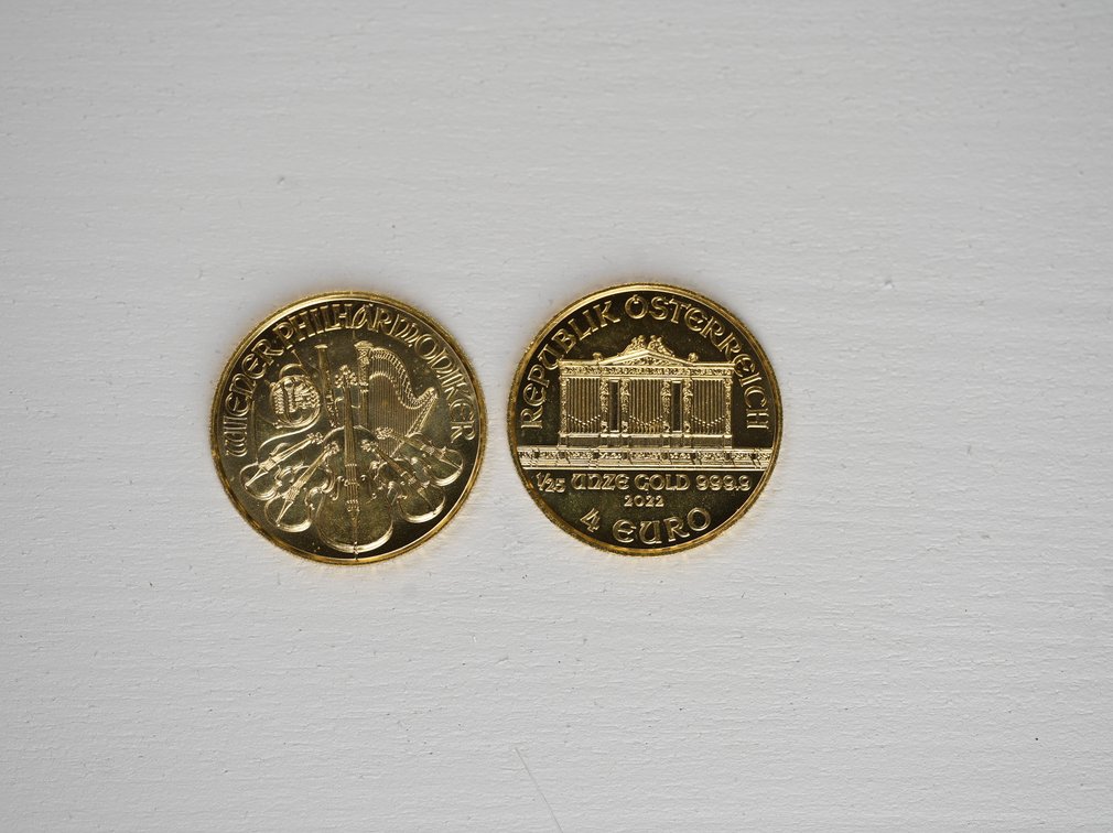 (2) 2022 Gold Austrian Philharmonic Coins
